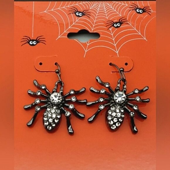 Halloween Rhinestone Spider Earrings Jewelry Women's Accessories New - Picture 1 of 4